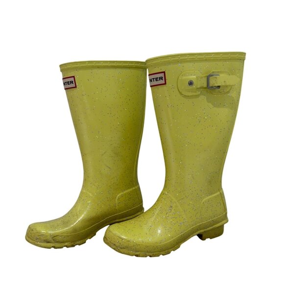 Hunter Boots Girls Size 3 / EUR 34 Yellow Sparkle Tall Rain Boot - Picture 1 of 14